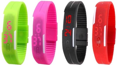 NS18 Silicone Led Magnet Band Watch Combo of 4 Green, Pink, Black And Red Digital Watch  - For Couple   Watches  (NS18)