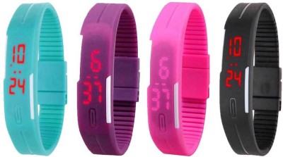 NS18 Silicone Led Magnet Band Combo of 4 Sky Blue, Purple, Pink And Black Digital Watch  - For Boys & Girls   Watches  (NS18)