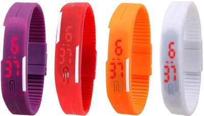 NS18 Silicone Led Magnet Band Combo of 4 Purple, Red, Orange And White Digital Watch  - For Boys & Girls   Watches  (NS18)