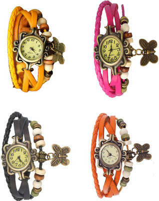 

Kissu Vintage Rakhi Combo of 4 Yellow, Black, Pink And Orange Watch - For Women