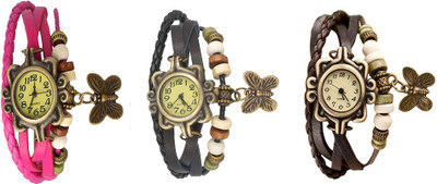 View NS18 Vintage Butterfly Rakhi Watch Combo of 3 Pink, Black And Brown Analog Watch  - For Women Wrist Watches Price Online(NS18)