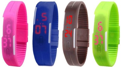 NS18 Silicone Led Magnet Band Combo of 4 Pink, Blue, Brown And Green Digital Watch  - For Boys & Girls   Watches  (NS18)