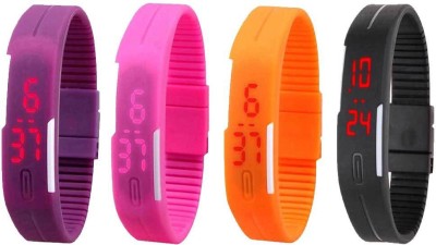 NS18 Silicone Led Magnet Band Combo of 4 Purple, Pink, Orange And Black Digital Watch  - For Boys & Girls   Watches  (NS18)