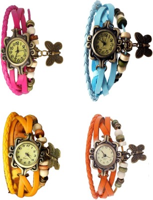NS18 Vintage Butterfly Rakhi Combo of 4 Pink, Yellow, Sky Blue And Orange Analog Watch  - For Women   Watches  (NS18)