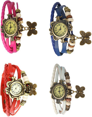 NS18 Vintage Butterfly Rakhi Combo of 4 Pink, Red, Blue And White Analog Watch  - For Women   Watches  (NS18)