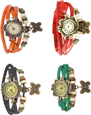 

Kissu Vintage Rakhi Combo of 4 Orange, Black, Red And Green Watch - For Women