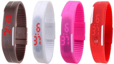 NS18 Silicone Led Magnet Band Watch Combo of 4 Brown, White, Pink And Red Digital Watch  - For Couple   Watches  (NS18)