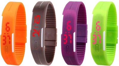 NS18 Silicone Led Magnet Band Combo of 4 Orange, Brown, Purple And Green Digital Watch  - For Boys & Girls   Watches  (NS18)