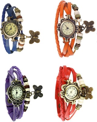NS18 Vintage Butterfly Rakhi Combo of 4 Blue, Purple, Orange And Red Analog Watch  - For Women   Watches  (NS18)