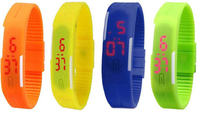 NS18 Silicone Led Magnet Band Combo of 4 Orange, Yellow, Blue And Green Digital Watch  - For Boys & Girls   Watches  (NS18)