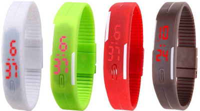 Kissu Led Magnet Band Combo of 4 White, Green, Red And Brown Watch - For Men & Women