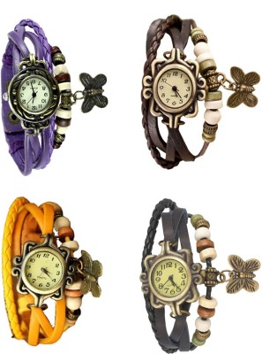 NS18 Vintage Butterfly Rakhi Combo of 4 Purple, Yellow, Brown And Black Analog Watch  - For Women   Watches  (NS18)