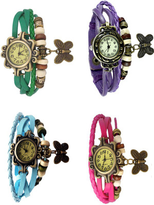 

Kissu Vintage Rakhi Combo of 4 Green, Sky Blue, Purple And Pink Watch - For Women