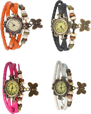 

Kissu Vintage Rakhi Combo of 4 Orange, Pink, Black And White Watch - For Women