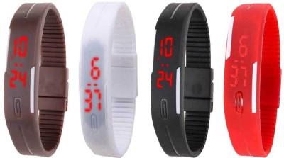 NS18 Silicone Led Magnet Band Watch Combo of 4 Brown, White, Black And Red Digital Watch  - For Couple   Watches  (NS18)
