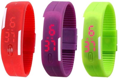 RSN Silicone Led Magnet Band Combo of 3 Red, Purple And Green Digital Watch  - For Men & Women   Watches  (RSN)