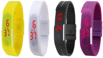 NS18 Silicone Led Magnet Band Watch Combo of 4 Yellow, White, Black And Purple Digital Watch  - For Couple   Watches  (NS18)