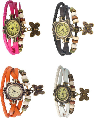 

NS18 Vintage Butterfly Rakhi Combo of 4 Pink, Orange, Black And White Watch - For Women