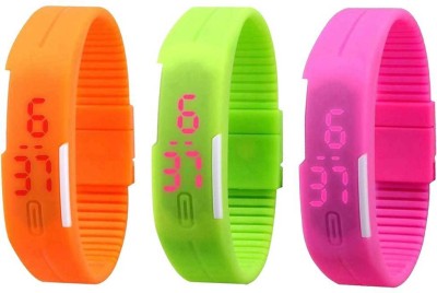 NS18 Silicone Led Magnet Band Combo of 3 Orange, Green And Pink Digital Watch  - For Boys & Girls   Watches  (NS18)