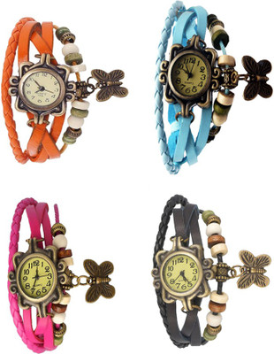 

Kissu Vintage Rakhi Combo of 4 Orange, Pink, Sky Blue And Black Watch - For Women