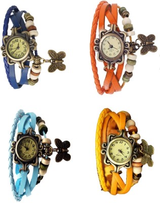 NS18 Vintage Butterfly Rakhi Combo of 4 Blue, Sky Blue, Orange And Yellow Analog Watch  - For Women   Watches  (NS18)