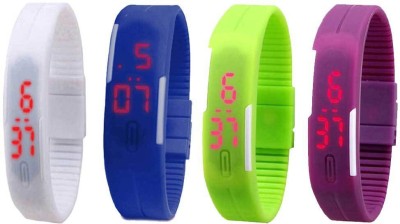 NS18 Silicone Led Magnet Band Watch Combo of 4 White, Blue, Green And Purple Digital Watch  - For Couple   Watches  (NS18)
