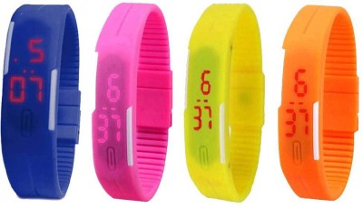 NS18 Silicone Led Magnet Band Combo of 4 Blue, Pink, Yellow And Orange Digital Watch  - For Boys & Girls   Watches  (NS18)