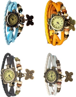 NS18 Vintage Butterfly Rakhi Combo of 4 Sky Blue, Black, Yellow And White Analog Watch  - For Women   Watches  (NS18)