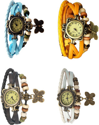 

Kissu Vintage Rakhi Combo of 4 Sky Blue, Black, Yellow And White Watch - For Women
