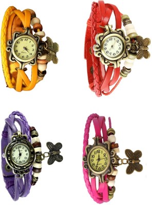 NS18 Vintage Butterfly Rakhi Combo of 4 Yellow, Purple, Red And Pink Analog Watch  - For Women   Watches  (NS18)