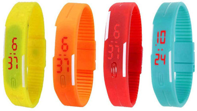 

NS18 Silicone Led Magnet Band Watch Combo of 4 Yellow, Orange, Red And Sky Blue Watch - For Couple