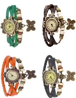 NS18 Vintage Butterfly Rakhi Combo of 4 Green, Orange, Brown And Black Analog Watch  - For Women   Watches  (NS18)