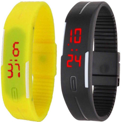 

NS18 Silicone Led Magnet Band Set of 2 Yellow And Black Watch - For Boys & Girls