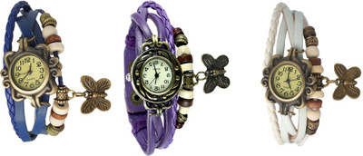 View NS18 Vintage Butterfly Rakhi Watch Combo of 3 Blue, Purple And White Analog Watch  - For Women Wrist Watches Price Online(NS18)