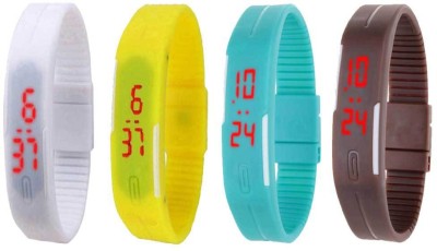 NS18 Silicone Led Magnet Band Combo of 4 White, Yellow, Sky Blue And Brown Digital Watch  - For Boys & Girls   Watches  (NS18)