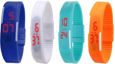NS18 Silicone Led Magnet Band Combo of 4 Blue, White, Sky Blue And Orange Digital Watch  - For Boys & Girls   Watches  (NS18)