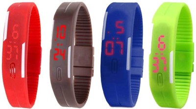 NS18 Silicone Led Magnet Band Combo of 4 Red, Brown, Blue And Green Digital Watch  - For Boys & Girls   Watches  (NS18)
