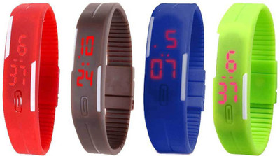 

NS18 Silicone Led Magnet Band Combo of 4 Red, Brown, Blue And Green Watch - For Boys & Girls