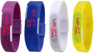 NS18 Silicone Led Magnet Band Combo of 4 Purple, Blue, White And Yellow Digital Watch  - For Boys & Girls   Watches  (NS18)