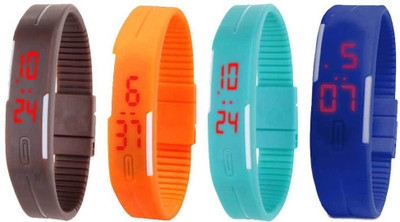

Kissu Led Magnet Band Combo of 4 Brown, Orange, Sky Blue And Blue Watch - For Men & Women