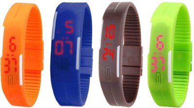 NS18 Silicone Led Magnet Band Combo of 4 Orange, Blue, Brown And Green Digital Watch  - For Boys & Girls   Watches  (NS18)