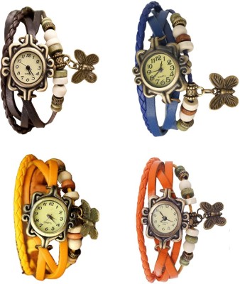 NS18 Vintage Butterfly Rakhi Combo of 4 Brown, Yellow, Blue And Orange Analog Watch  - For Women   Watches  (NS18)