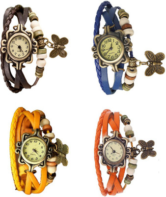 View NS18 Vintage Butterfly Rakhi Combo of 4 Brown, Yellow, Blue And Orange Analog Watch  - For Women Wrist Watches Price Online(NS18)