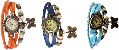 NS18 Vintage Butterfly Rakhi Watch Combo of 3 Orange, Blue And Sky Blue Analog Watch  - For Women   Watches  (NS18)