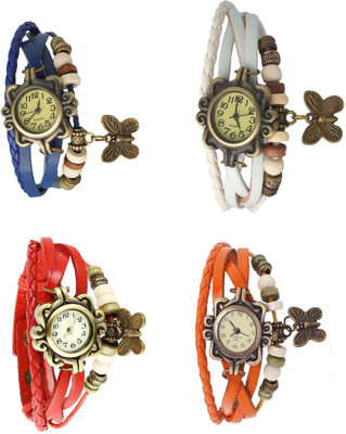 

Kissu Vintage Rakhi Combo of 4 Blue, Red, White And Orange Watch - For Women
