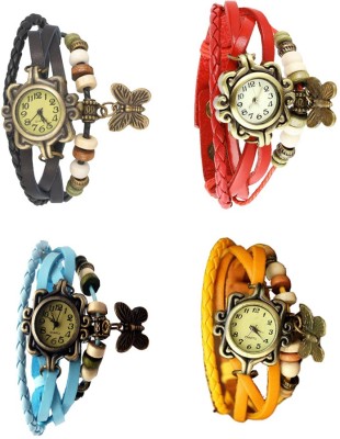 NS18 Vintage Butterfly Rakhi Combo of 4 Black, Sky Blue, Red And Yellow Analog Watch  - For Women   Watches  (NS18)