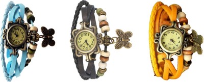 NS18 Vintage Butterfly Rakhi Combo of 3 Sky Blue, Black And Yellow Analog Watch  - For Women   Watches  (NS18)