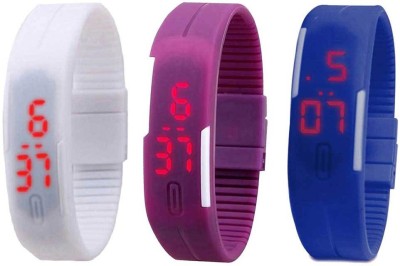 RSN Silicone Led Magnet Band Combo of 3 White, Purple And Blue Digital Watch  - For Men & Women   Watches  (RSN)