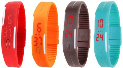 NS18 Silicone Led Magnet Band Watch Combo of 4 Red, Orange, Brown And Sky Blue Digital Watch  - For Couple   Watches  (NS18)