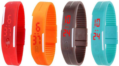 

Kissu Led Magnet Band Combo of 4 Red, Orange, Brown And Sky Blue Watch - For Men & Women